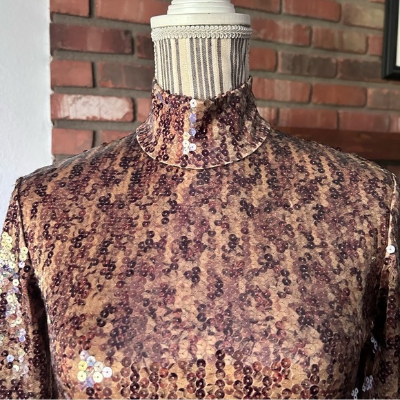 Anthropologie Byron Lars Metallic Sequin Long Sleeve Bodysuit in Bronze Sz 10 - Picture 3 of 7